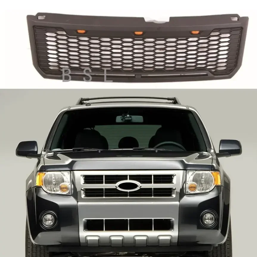 Raptor Style Matte Black Or Grey Modified Front Grille Hood Fit For Ford kuga Escape 2008-2012 With LED Light Upper Mesh Grill