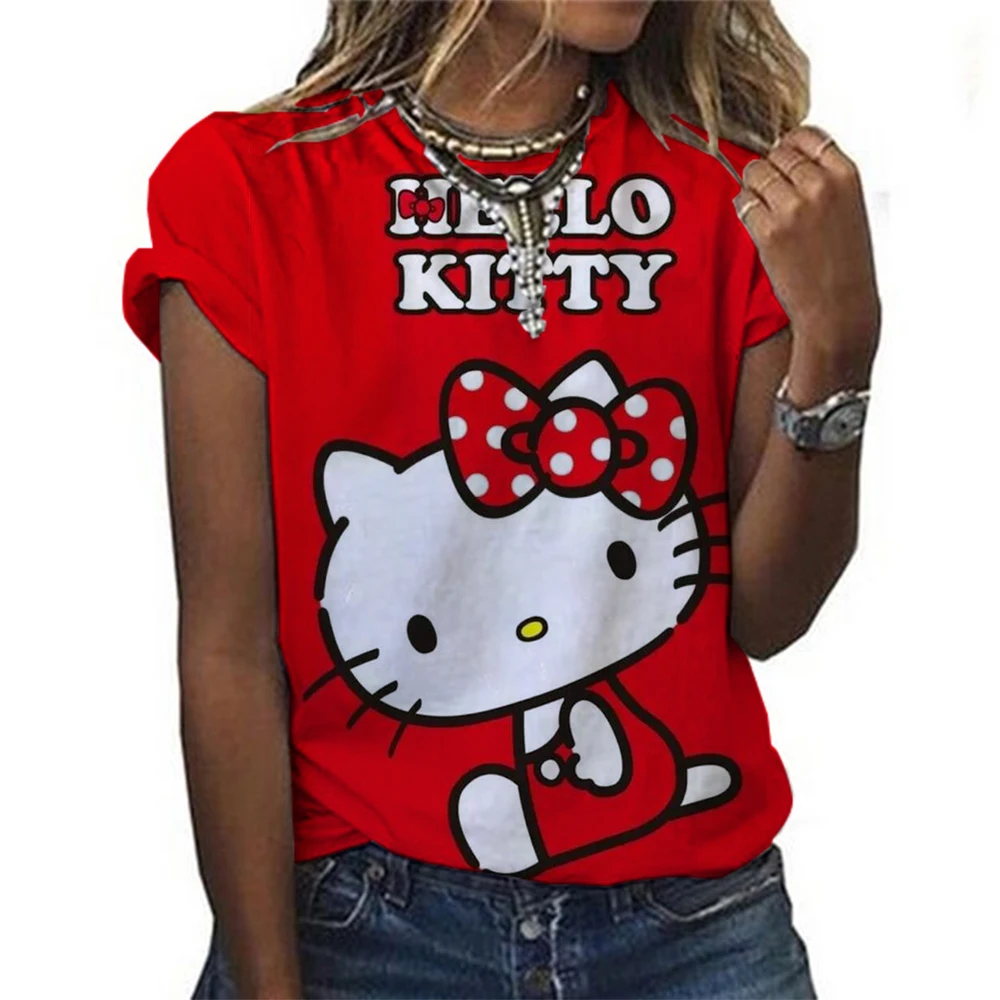 

Summer Women T-shirt 3D Fashion Hello Kitty Printing Harajuku T Shirt Oversized Girls Tee Clothing New Short Sleeve O-Neck Top