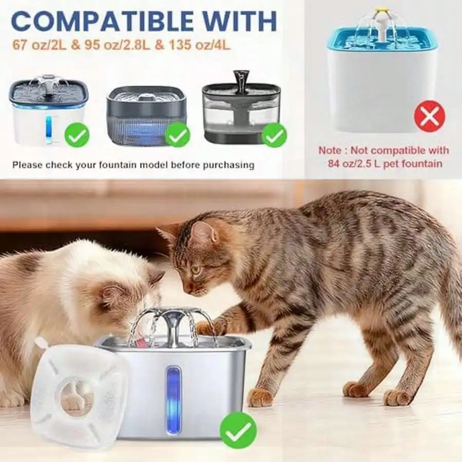 

16 Pack Cat Water Fountain Replacement Filters, 8 Pcs Cats Fountain Filters & 8 Pcs Pre-Filter Sponges For 95oz/2.8L 135oz/4L 67oz/2L Automatic Pet Dog Fountain Water Dispenser Filter