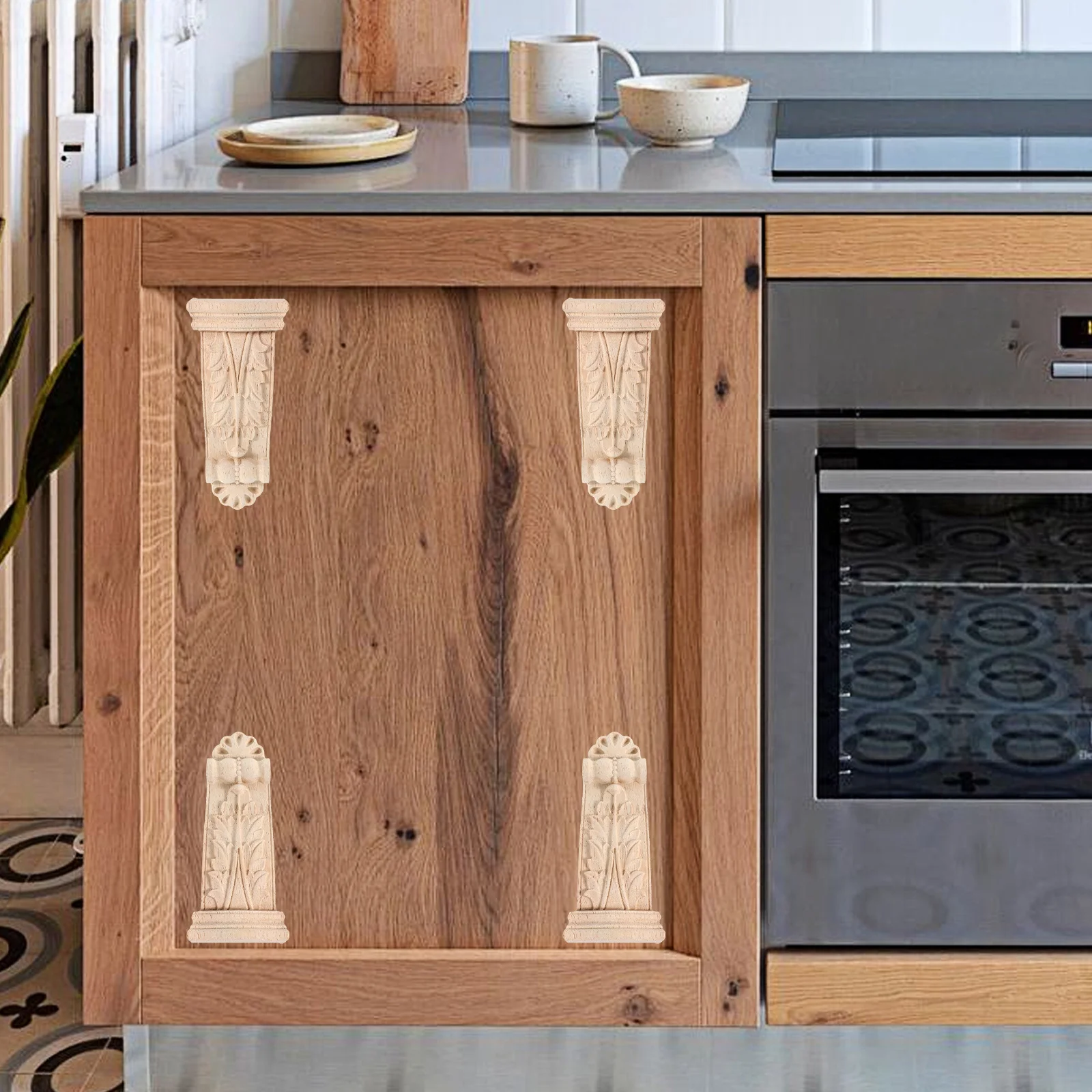 

4pcs Carved Roman Column Wooden Onlays Appliques For Door Cabinet Home Decor Solid Wood Corbels European Style Wall Accents