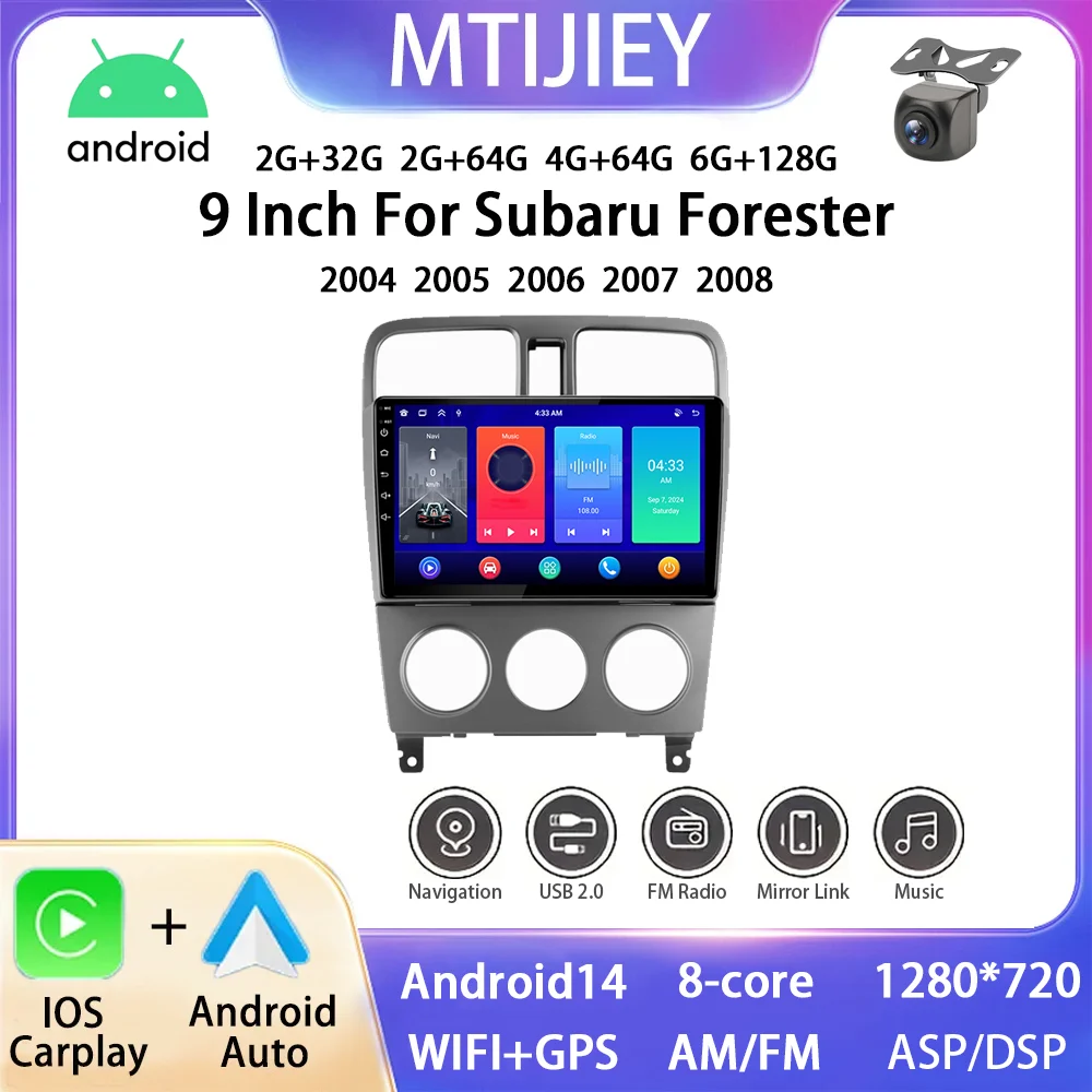 

9" Android 14 For Subaru Forester 2004-2008 Car Navigation Touch Screen Player Navigator with Wireless Carplay and Android Auto
