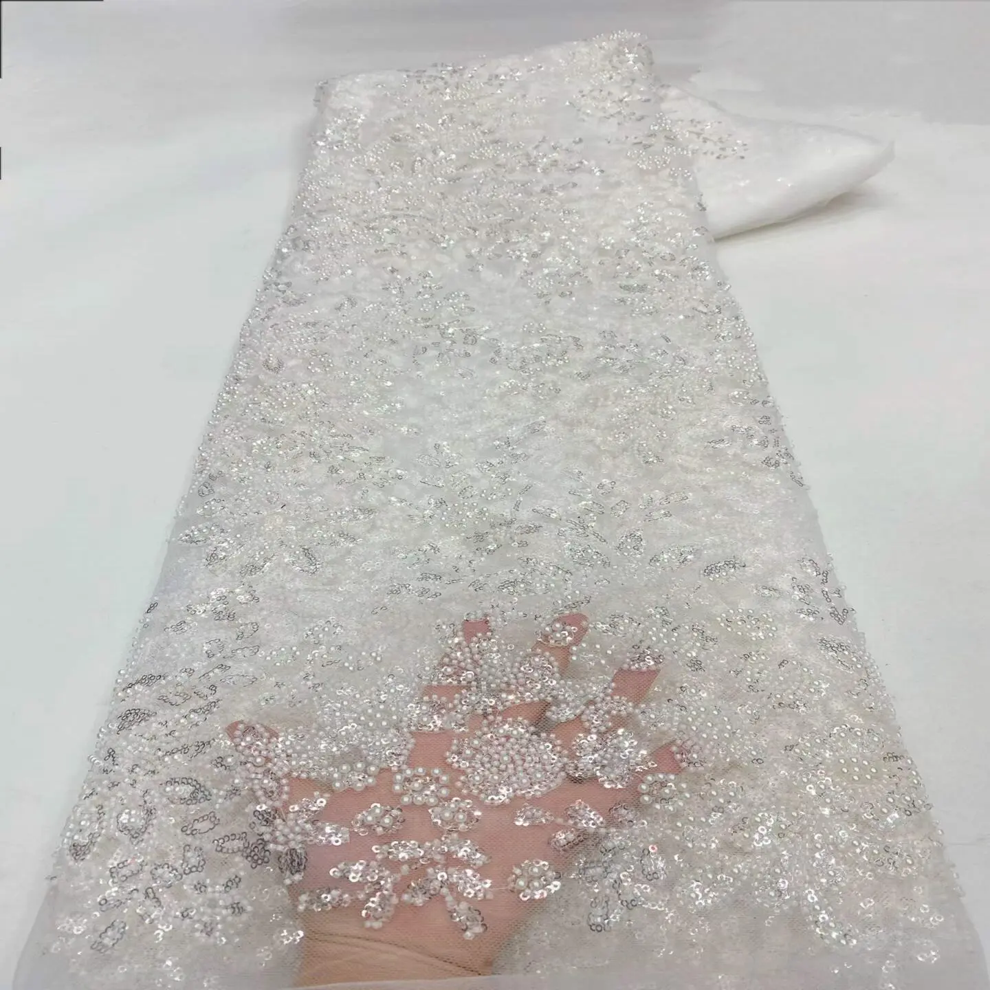 CX 5yards Purple Heavy Industry Bead Tube Sequins Embroidered Lace Fabric Wedding Dress High-end, Fabric