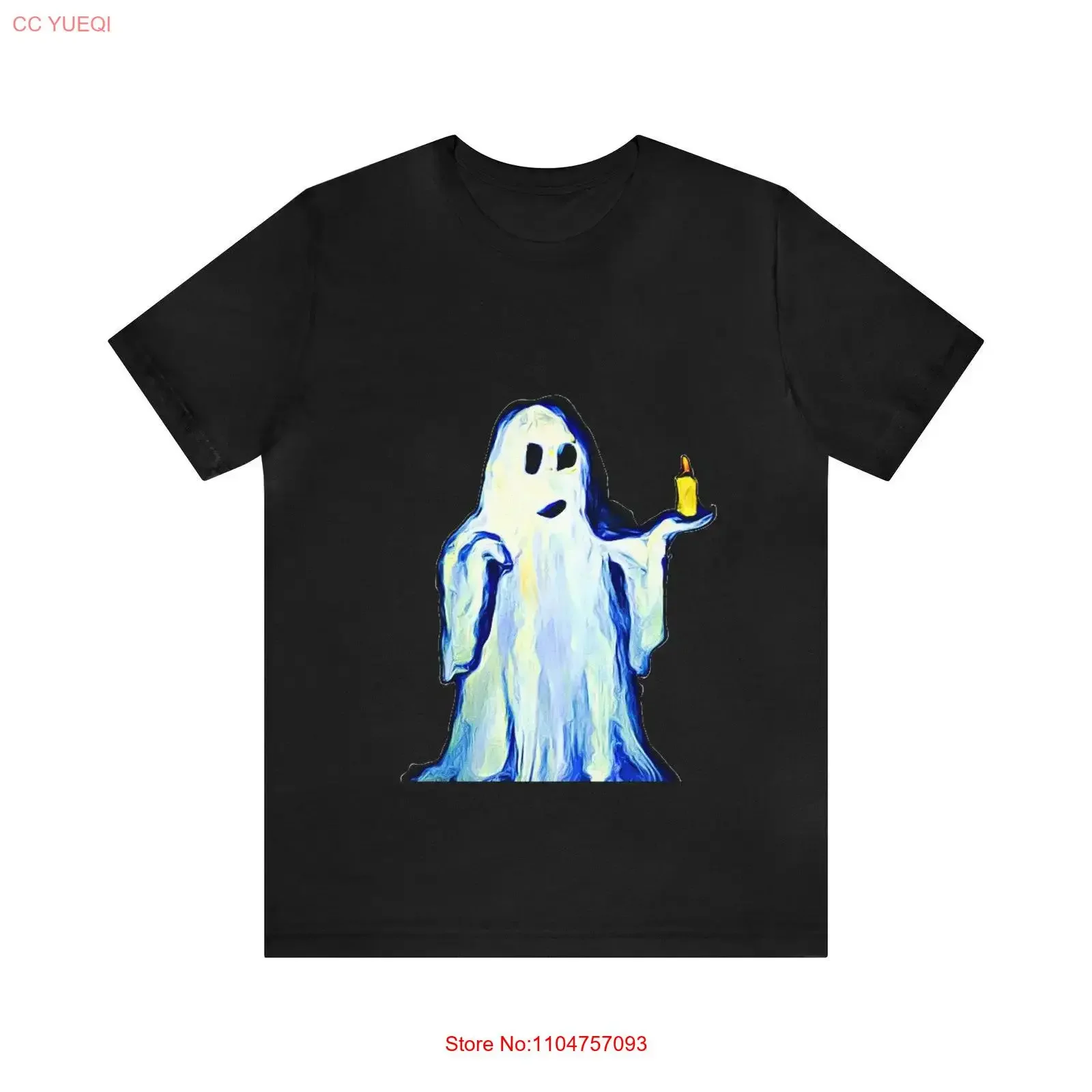 Ghost Holding A Candle Vintage Style Jersey  T Shirt for Halloween Fans vintage Washed Casual streetwear Stretched homme