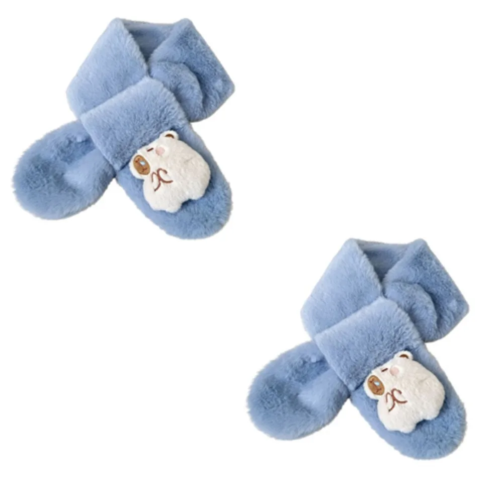 

2pcs Kawaii Kapibala Plush Scarf Kapibala Shaped Imitation Rabbit Fur Children's Kapibala Scarf Neck Wrap Solid Color