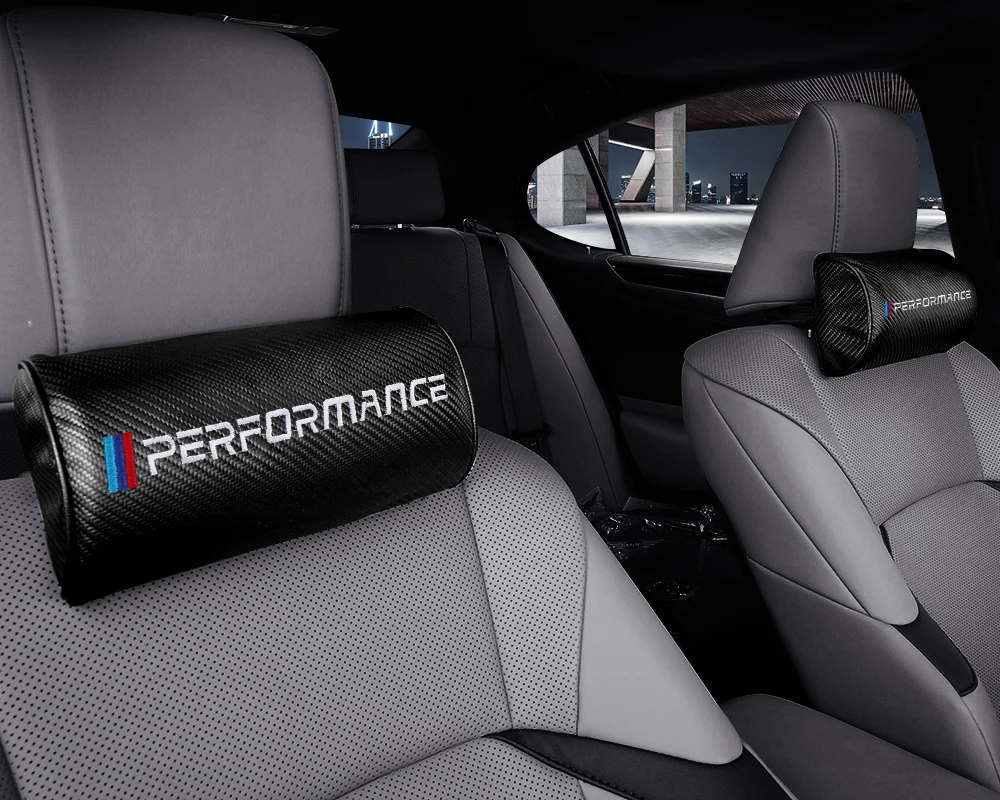 1/2 pçs decoração de assento de carro fibra carbono cabeça pescoço resto viajar massagem encosto de cabeça para bmw m desempenho m3 m5 m6 f01 f20