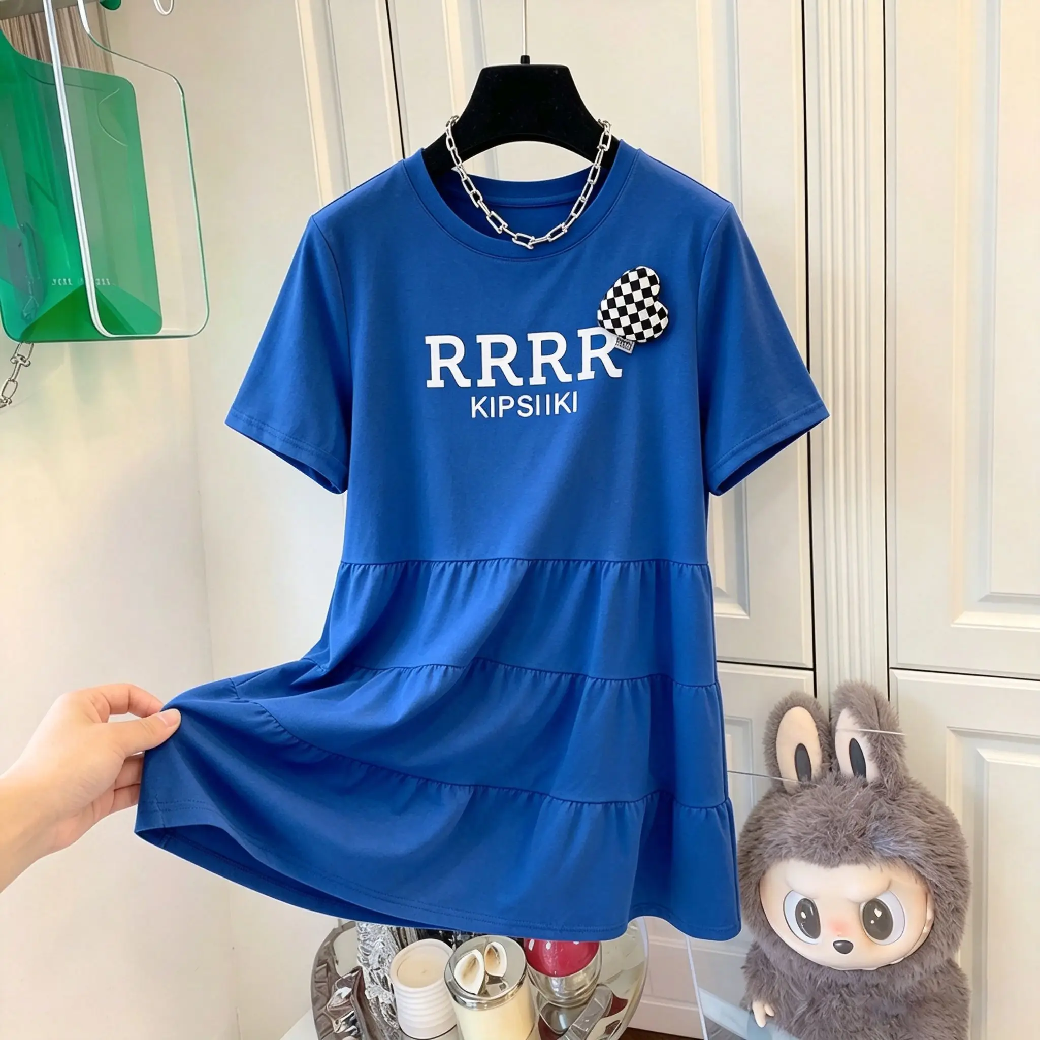 

plus Size Women's Midi Dress Heart Shape Short Sleeve Breathable Comfortable Korean Style Commute Fashion Loose Fit Summer Dress