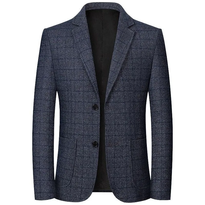 Wiosna Jesień Męskie Marynarki w kratę Inteligentne Casualowe Garnitury Formalne Kurtki Płaszcz Męski Moda Slim Fit Wywijany Kołnierz Marynarki Odzież wierzchnia