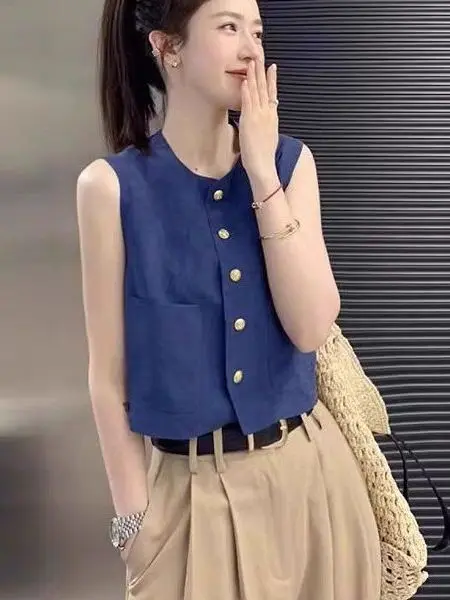 

Slim Fit ort Svel round Ne Vest Women's Thin Sle Summer New Arrival Goke Home Faion Casual Color Top