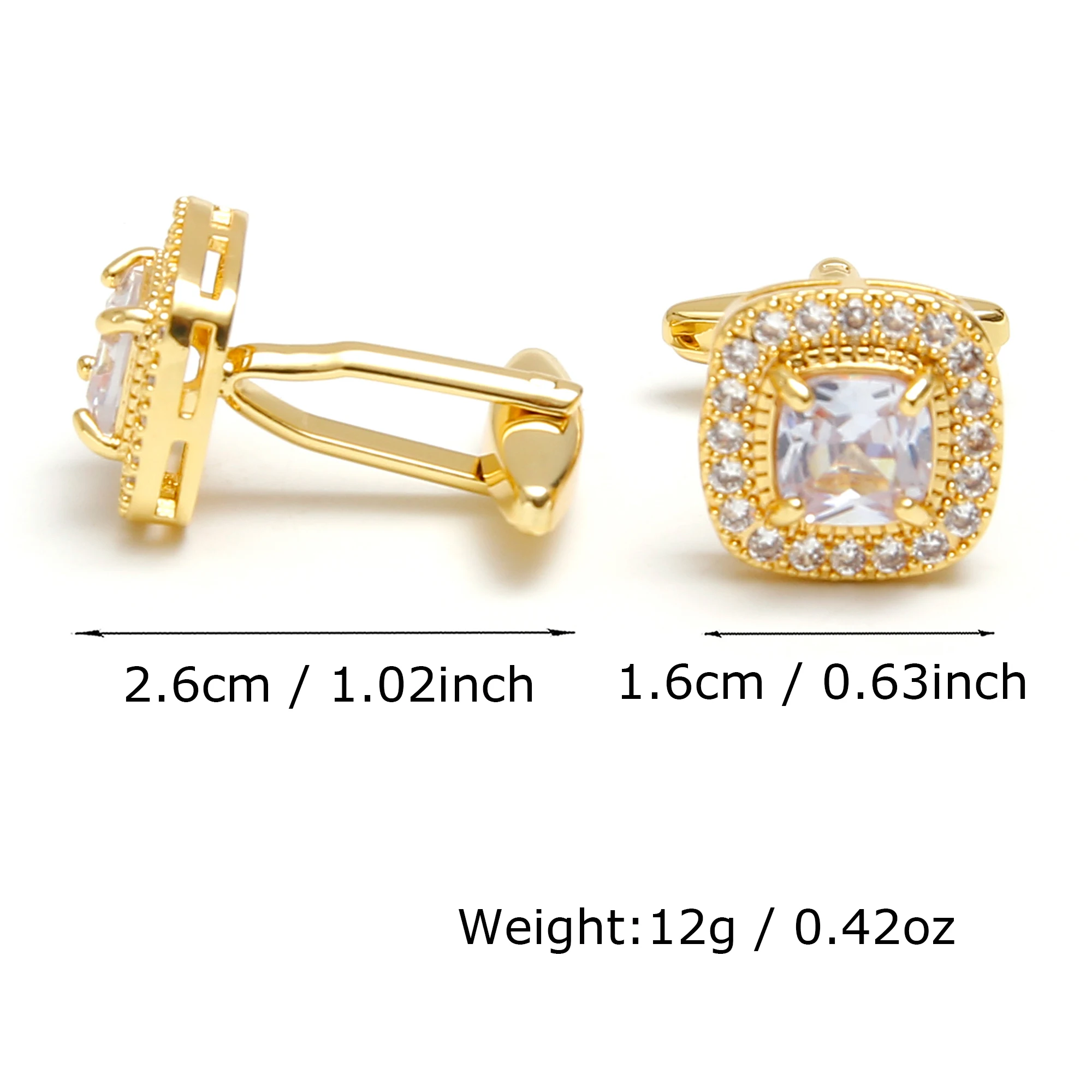 TOMYE Gold Cufflinks for Men, Luxury Zircon Brass Square Cute Business Dress Shirt Cuff Links Jewelry Gift for Dad Husband
