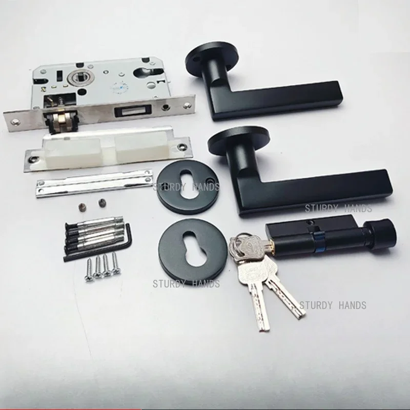 

1 комплект внутреннего бесшумного дверного замка из алюминиевого сплава, современный и простой черный замок с разделенной ручкой