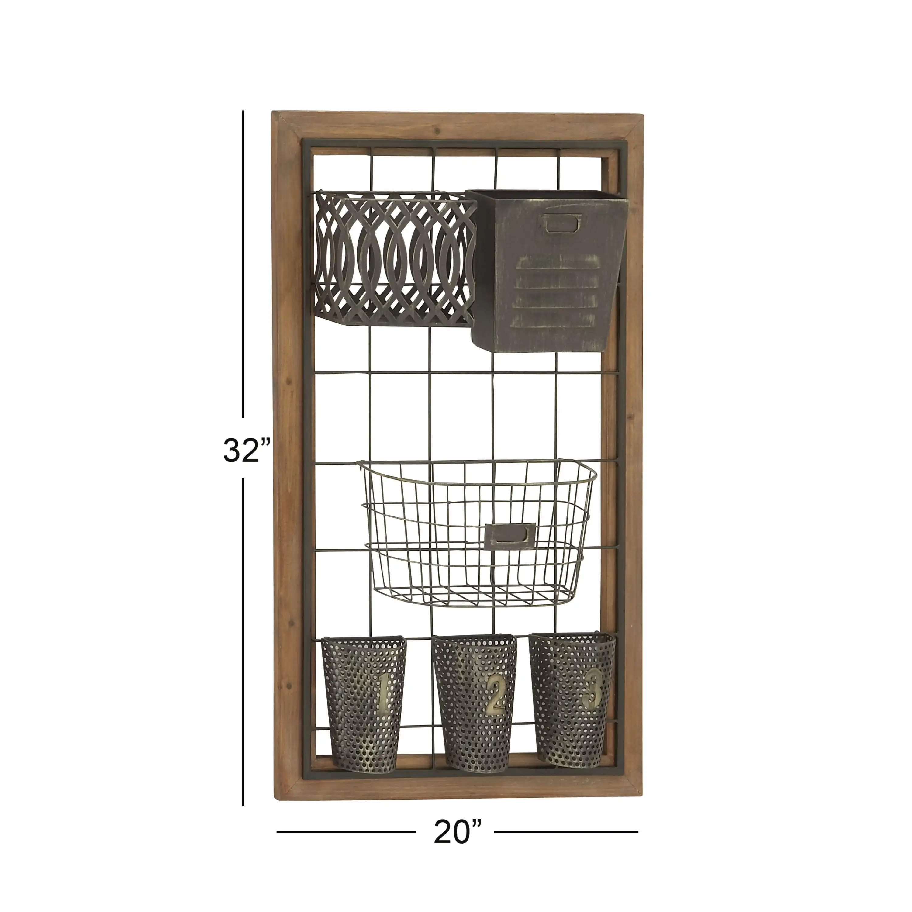 Porte-inspirer T1 avec paniers suspendus et fente pour étiquette, métal marron, 1 fente et 5 paniers, 32 po