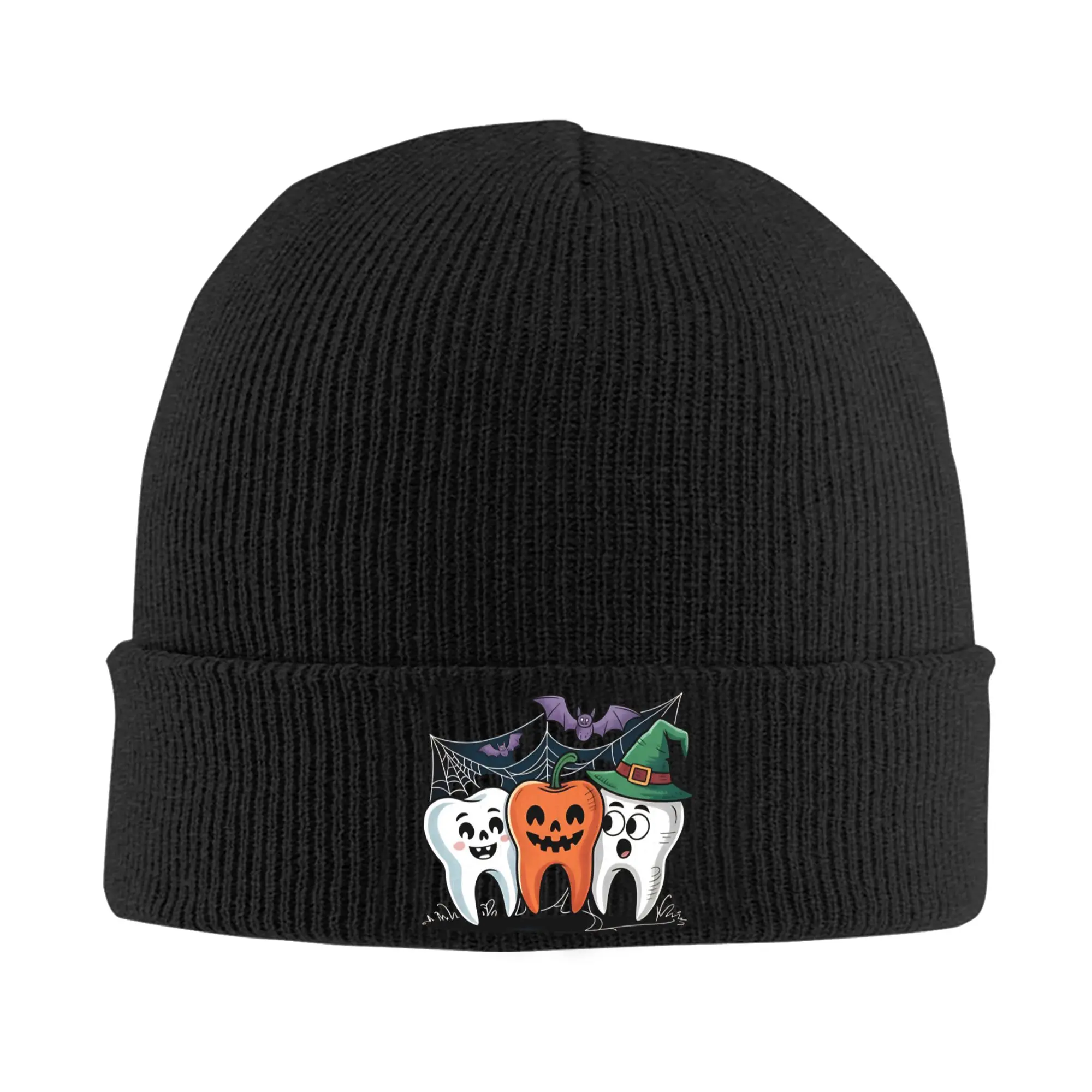 Trick Or Treat Dentist   Hat Autumn Winter Skullies Beanies Street Cartoon Teeth Helloween Caps Female Male Acrylic Knitted Hat,