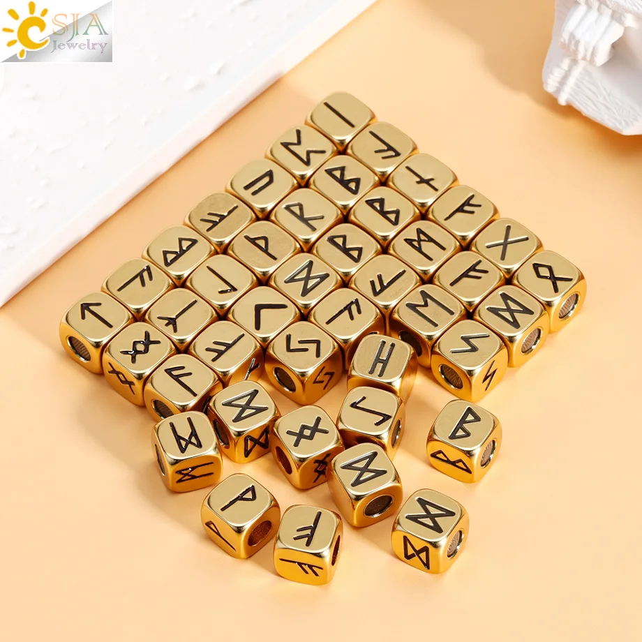 5pcs Runes Sign Copper Bead Accessories for Making DIY Bracelet Runic Alphabets Letters Sacred Symbol Beads 4mm Hole Jewelry C12