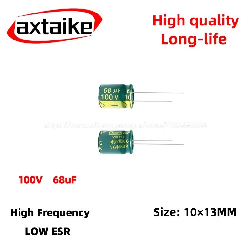 

20PCS 100V68uF Aluminum Capacitor, High Frequency Low ESR 105°C Radial for Power Supply Long-life 10×13MM