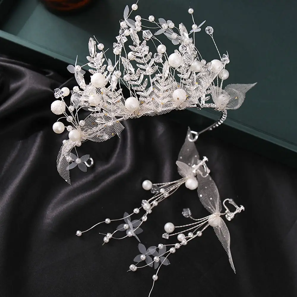 

Yarn Princess Hairbands Crystal Bridal Headband Tiara Rhinestone Headwear Flower Wedding Headdress Bridal Crown Earrings Set