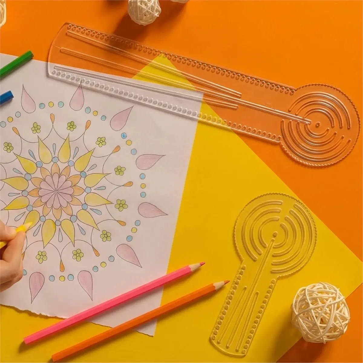 Home Tool 4 Pcs 3in1 Mandala Ruler Tool with Holes 4 Size Mandala Dot Art Circle Maker Compass Protractor Straight Dotting Ruler