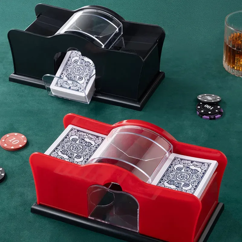 Red/Black Manual Card Shuffler 2 Deck with Hand Crank, Card Shuffler for Blackjack, UNO, Poker, Playing Card Dealer Machine