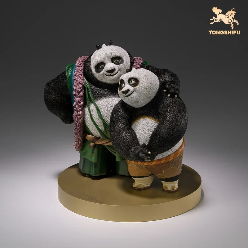 Copper Craft Chinese Cartoon Film Character Kung Fu Panda Figurines Cute Panda Father and Son Sculptures Ornament Desktop Decor