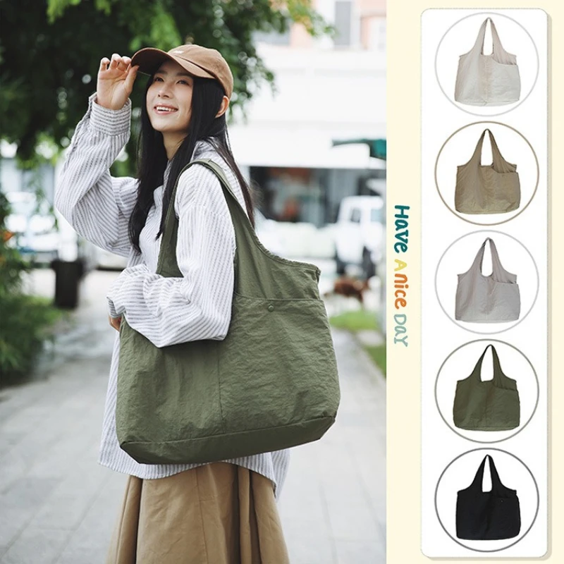 

Сумка-тоут в японском стиле, большая вместительная, повседневная, с множеством карманов, легкая, модная, на плечо, простая и стильная, из холщовой ткани