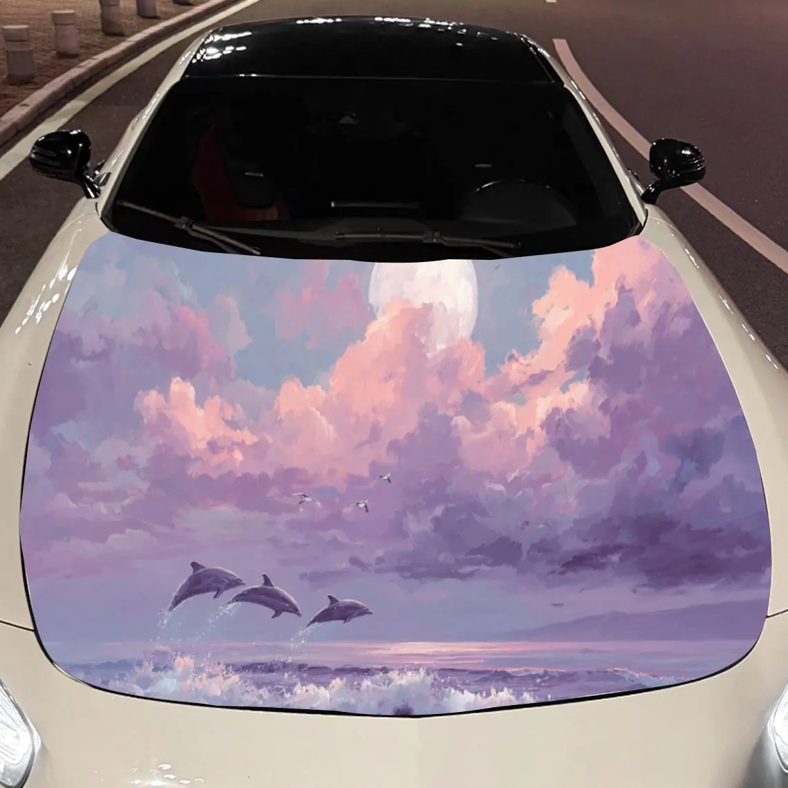 Dreamy Dolphin print,car hood stickers,PVC waterproof Self adhesive car hood sticker,car hood decoration protection stickers,Aut