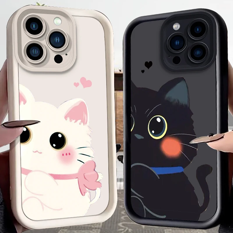 

Мягкий чехол для телефона Lovely Cat для iPhone 17, 16, 15, 14, 13, 12, 11 Pro Max 16 Plus, противоударная задняя крышка из жидкого силикона