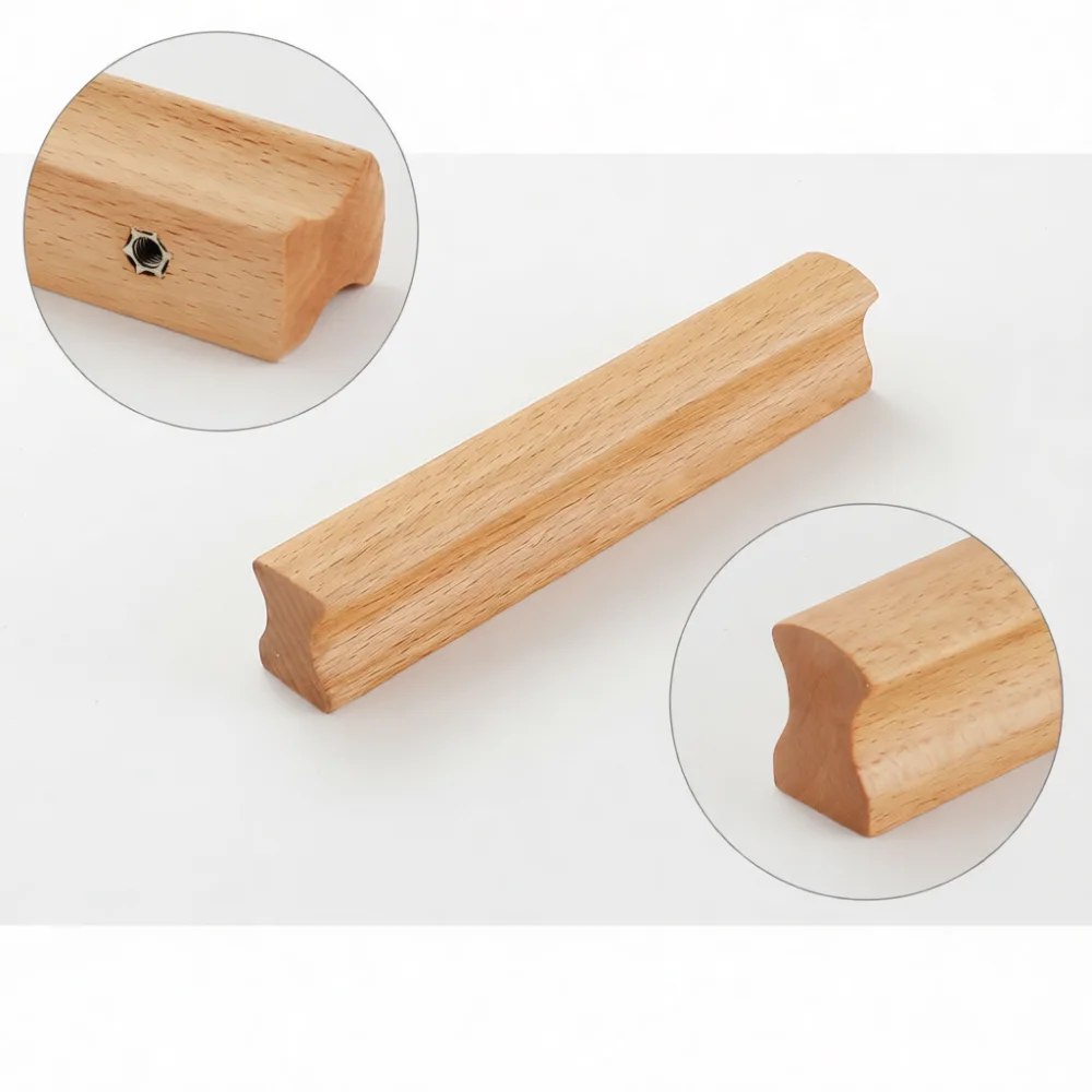 Natural Beech Black Walnut Handles Modern Minimalist Cabinet Pulls Nordic Solid Wood Drawer Knobs Furniture Hardware Tool