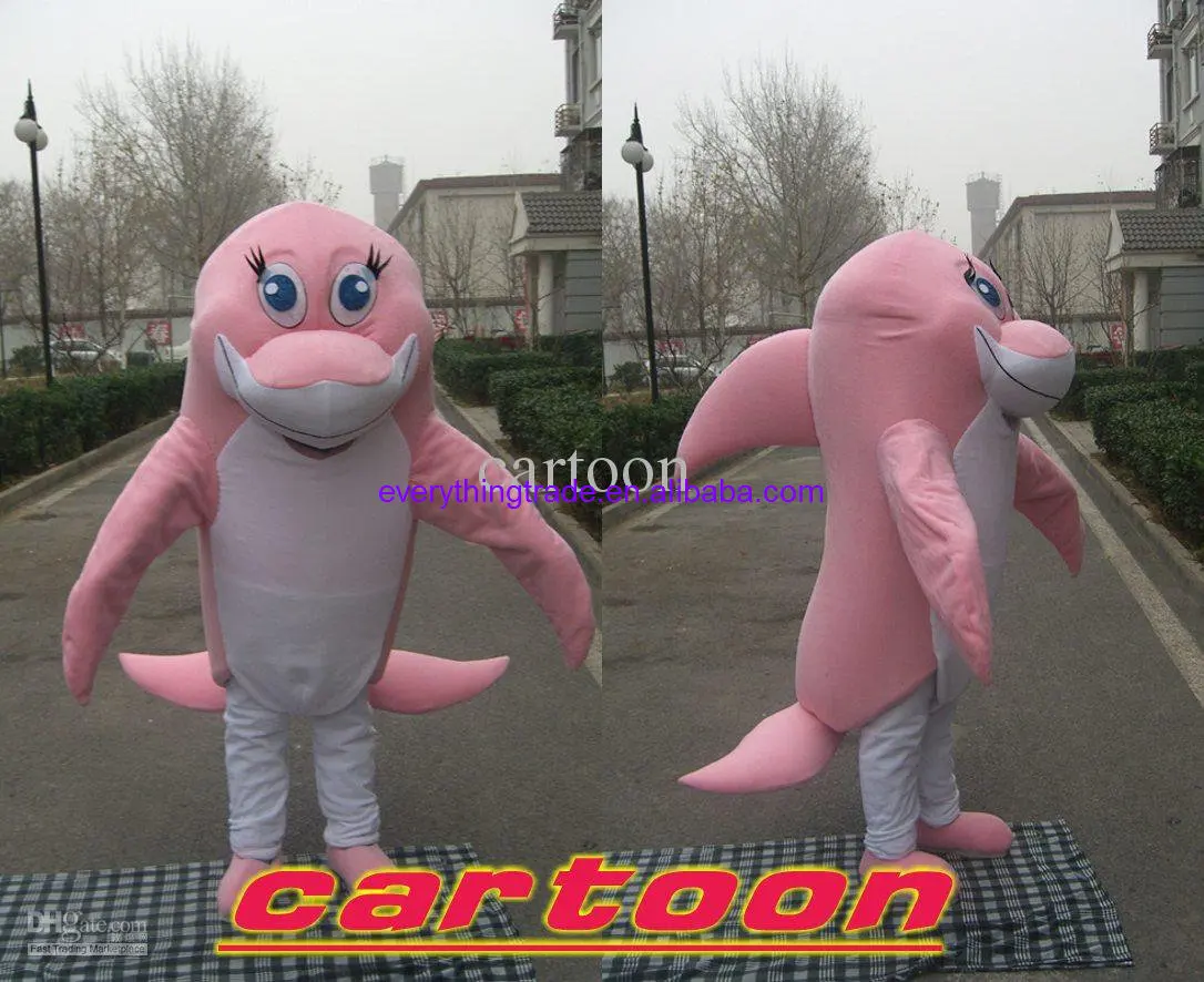 

New Adult Hot Sale Foam Cute pink Dolphin Cartoon Mascot Costume Plush Christmas Fancy Dress Halloween Mascot Costume