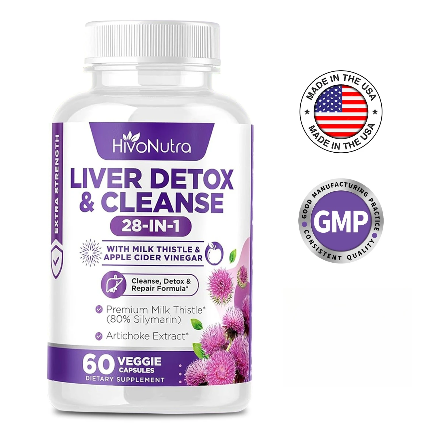 Liver Detox & Cleanse - Milk Thistle, Dandelion, Apple Cider Vinegar, for Healthy Antioxidants and Detoxifiers
