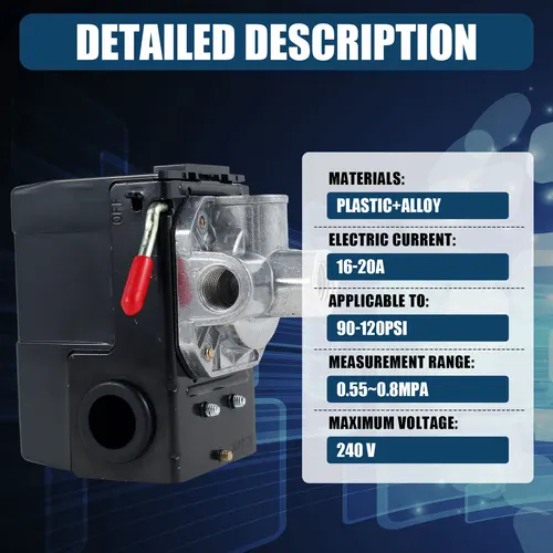 Imagen 2 del producto Interruptor de presión del compresor de aire de 4 puertos 95-120 PSI 16-20A interruptor de apagado del compresor de aire seguro piezas de repuesto del compresor de aire