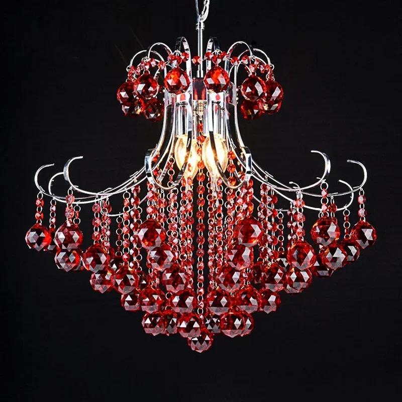 

2026 for French Golden Cognac Crystal Chandelier European Design Purple Red LED Pendant Lamp for Hotel Bedroom Ceiling