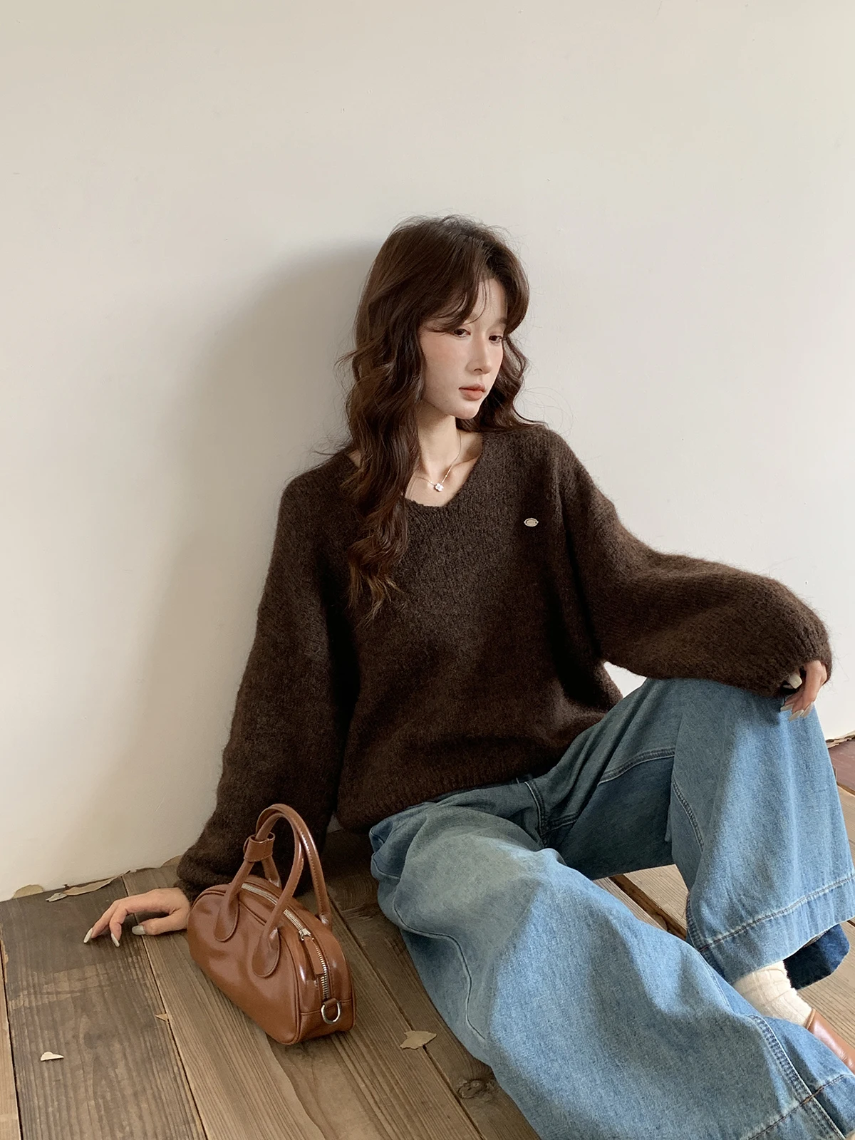 

Wed Lazy Sle женский свободный вязаный свитер V-Ne Long Sve удобная мягкая ткань повседневная одежда осенняя мода