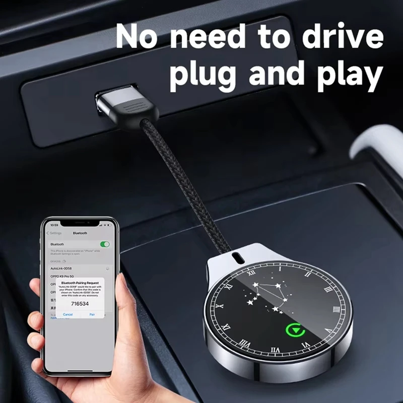 2 in 1 Carplay Wireless Android Auto Mini Adapter 5.0G/Wifi Connetion for for Andriod Cellphone Wired to Wireless-A69M