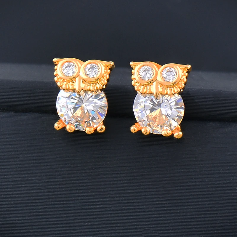 SINLEERY cute small owl stud earrings for women gold color ear fashion jewelry ES152