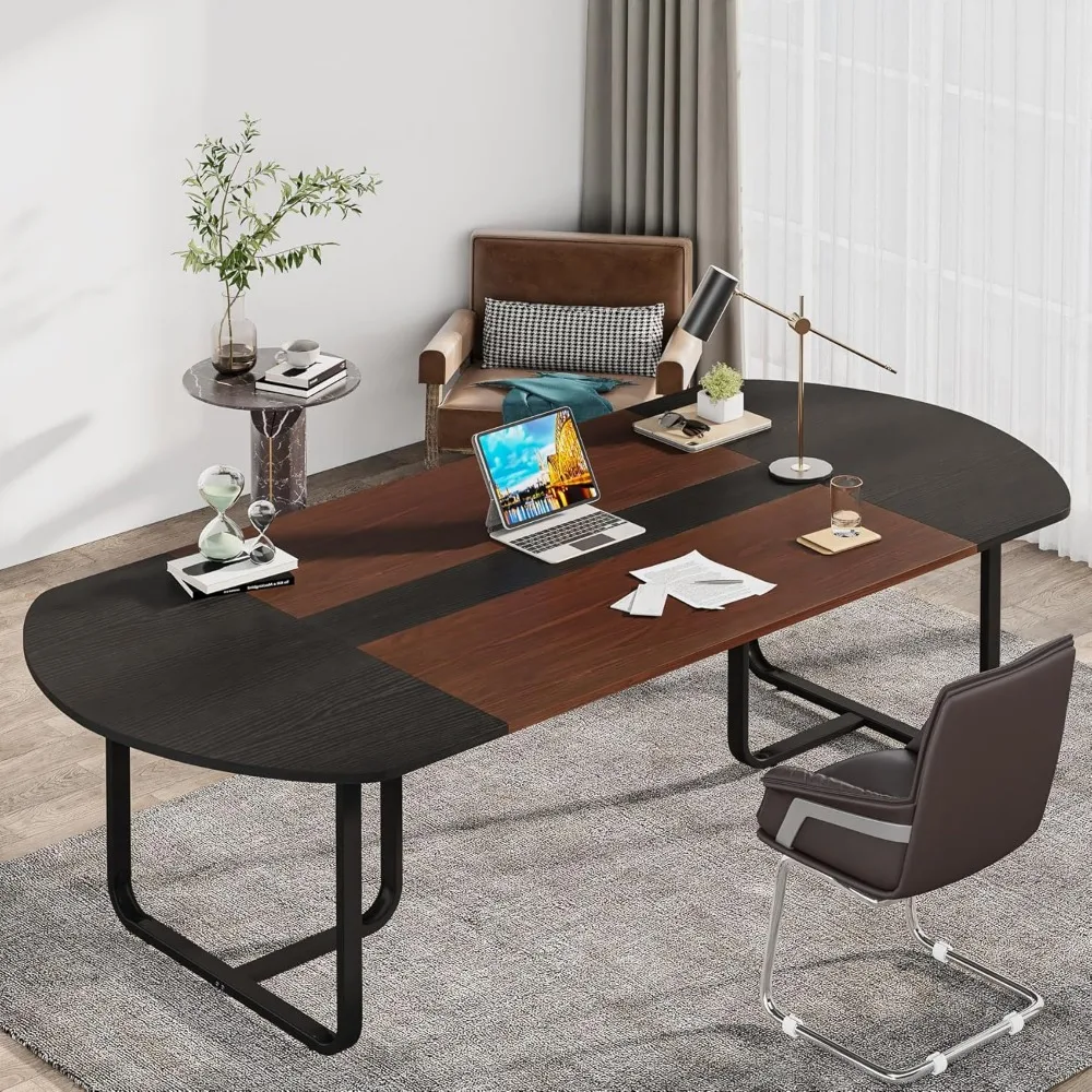 70.86'' Modern Oval Executive Computer Desk with Two-Tone Finish Splicing Board, Large Double Desk for Workstation, Curved Home
