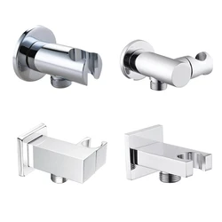 Solid Brass Chrome Shower Holder Wall Mounted Hand Held Shower Bracket & Hose Connector Spout Water Inlet Angle ValveG1/2
