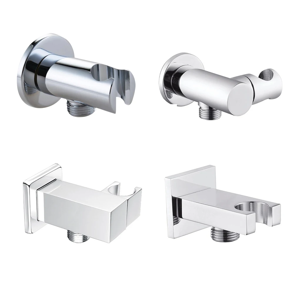 Solid Brass Chrome Shower Holder Wall Mounted Hand Held Shower Bracket & Hose Connector Spout Water Inlet Angle ValveG1/2