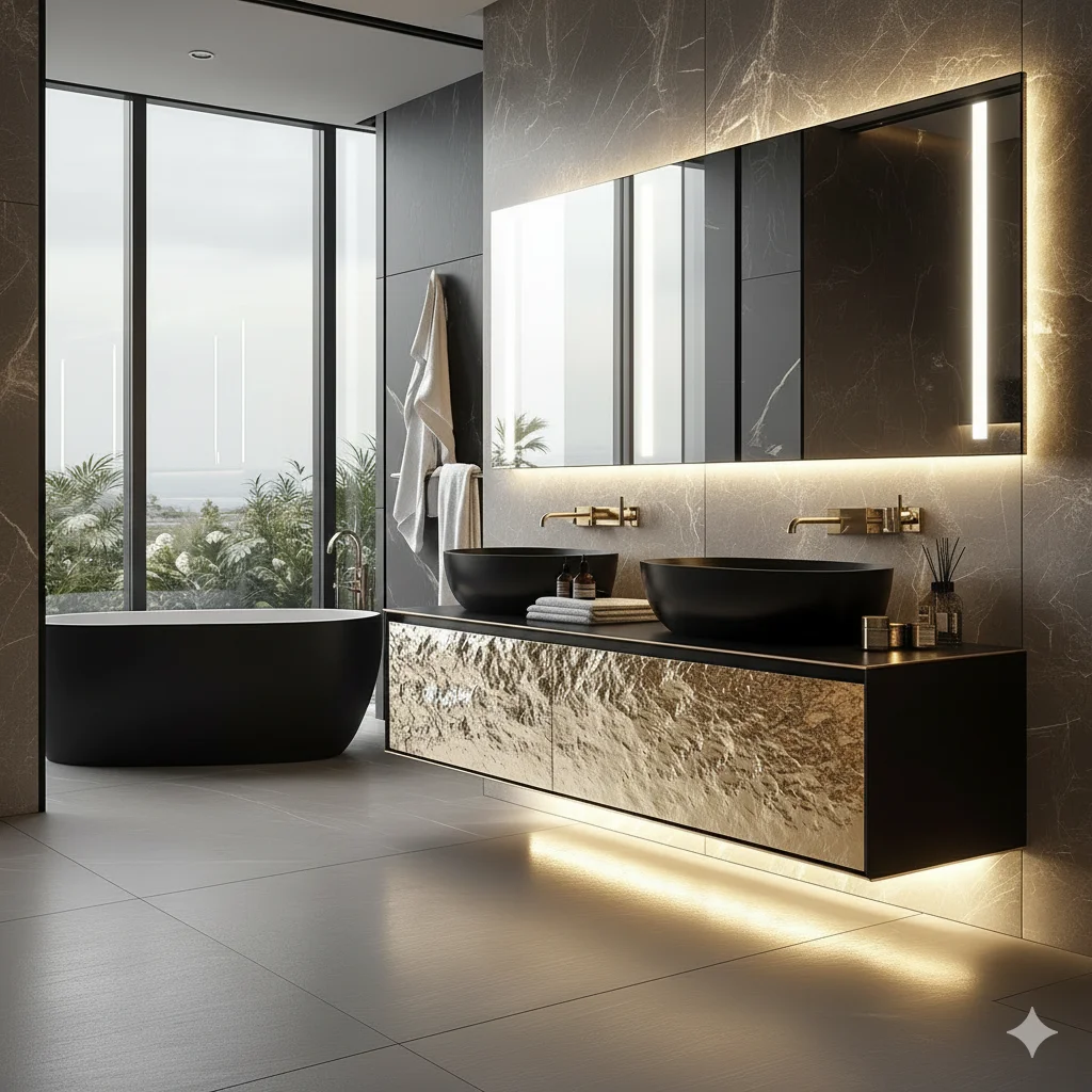 Luxury Bathroom Vanity Cabinet Double Sink Apartment Project Vanity Supplier Floating Bathroom Vanity With Sink and Mirror