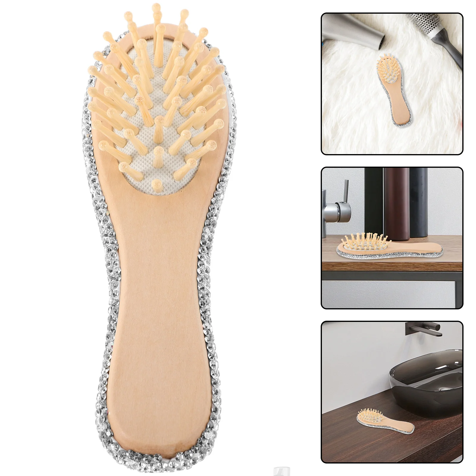

Rhinestone Decorative Hair Comb Portable Wooden Scalp Massager for Women Travel Size Gua Sha Styling Brush Wedding Hair Combs