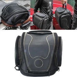 Motorcycle PU Leather Waterproof Travel Biker Bag Retro Motorcycle Rear Bag Moto Seat Tail Pack Helmet Bag Shoulder Bag