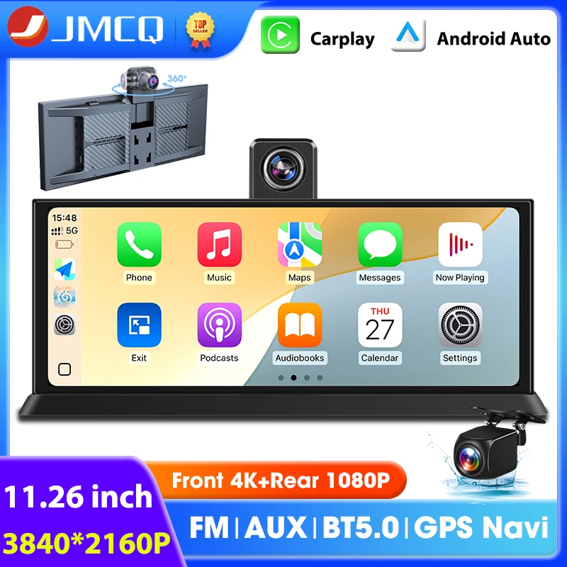 

11.3 inch 4K Dashcam 360° Rotating Camera Wireless Carplay Android Auto Dash Cam Video Recorder Dashboard Car DVR FM AUX