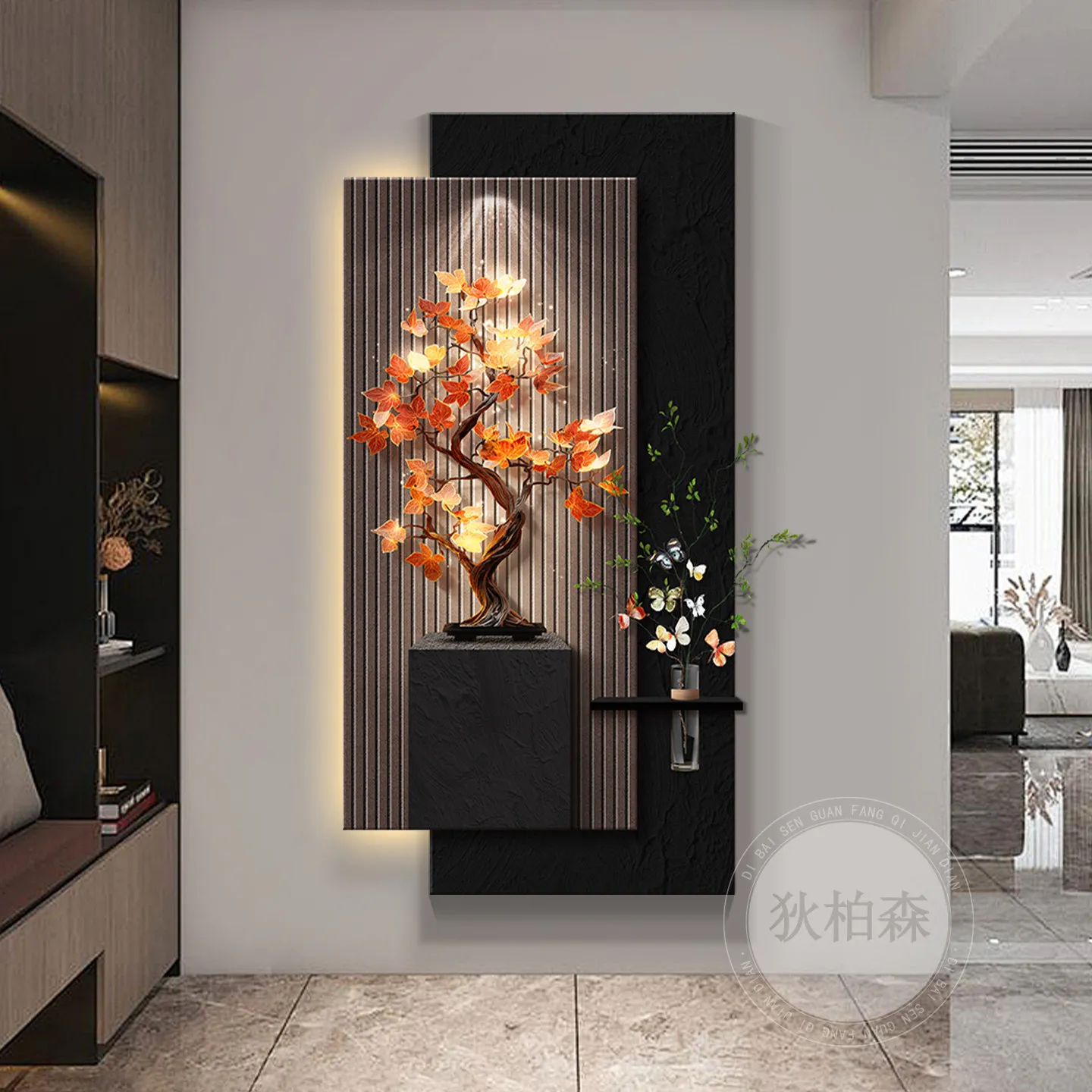 Light luxury high-end decorative painting, hydroponics, green plants, butterflies, corridor hanging painting, three-dimensional