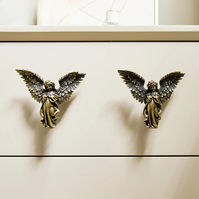 Brass Kitchen Cabinet Door Drawer Knobs and Handles Children's Room Gold Silver Bronze Wardrobe Door Angel Handles for Furniture