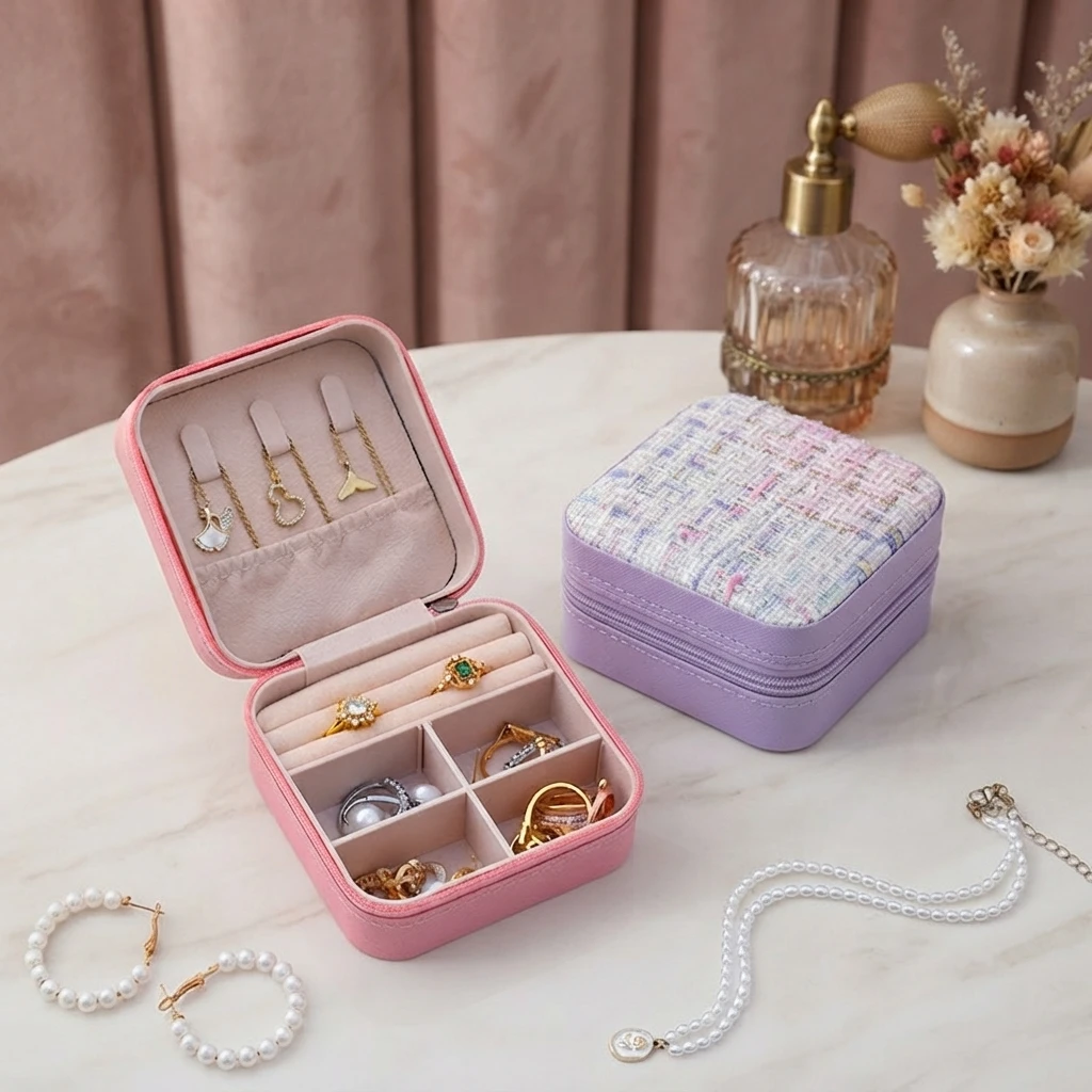 Creative Compact PU Jewelry Storage Box Portable Stud Earrings Necklace Ring Box Internet Celebrity Creative Jewelry Box