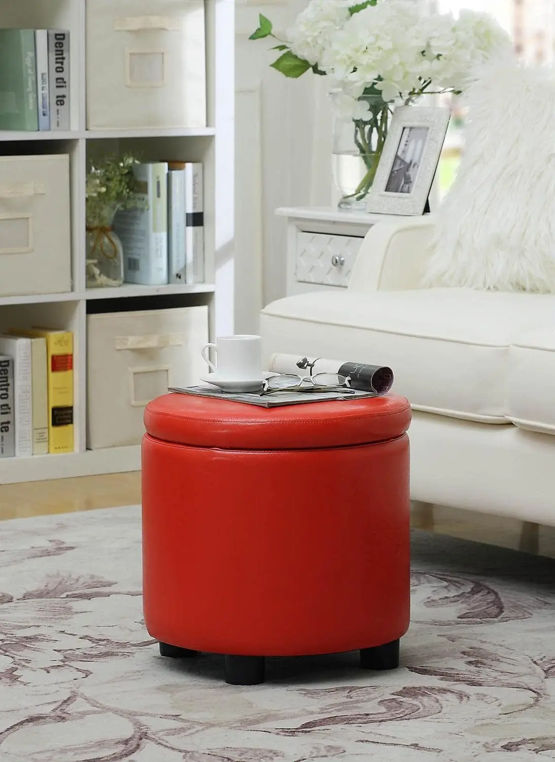 Comfort Round Accent Storage Ottoman with Reversible Tray Lid