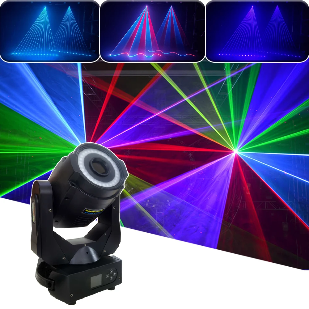 

25Kpps 2W 3W RGBW Laser Scanning Moving Head Light DMX512 6/40CH Animated Pattern Effect Laser Projector DJ Disco Stage Wedding