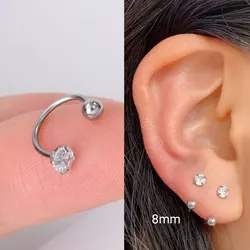 1PC Stainless Steel Crystal CZ  Tragus Cartilage Helix Studs Earrings Horseshoe Nose Ring