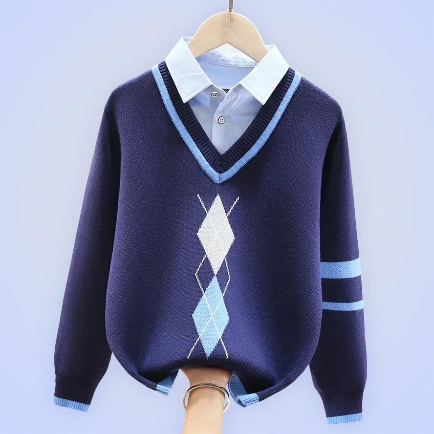 

Модные детские пуловеры, свитера для мальчиков-подростков от 4 до 15 лет, пальто, свитер для мальчиков, осень-зима 2025 г., вязаная хлопковая детская одежда