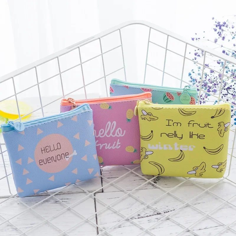 Bolsa de moedas fofa dos desenhos animados para mulheres, bolsa pequena com zíper, mini carteiras de couro para crianças, animais e frutas, bolsas infantis