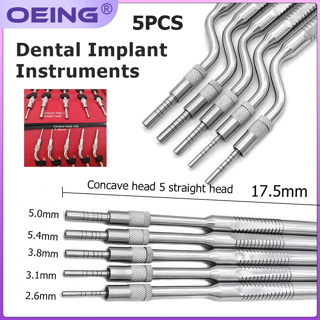 5 Piece Dental Implant Osteotome Instruments maxillary Sinus Lift Bended straight ( Concave Tips) Dental tooth extraction tool