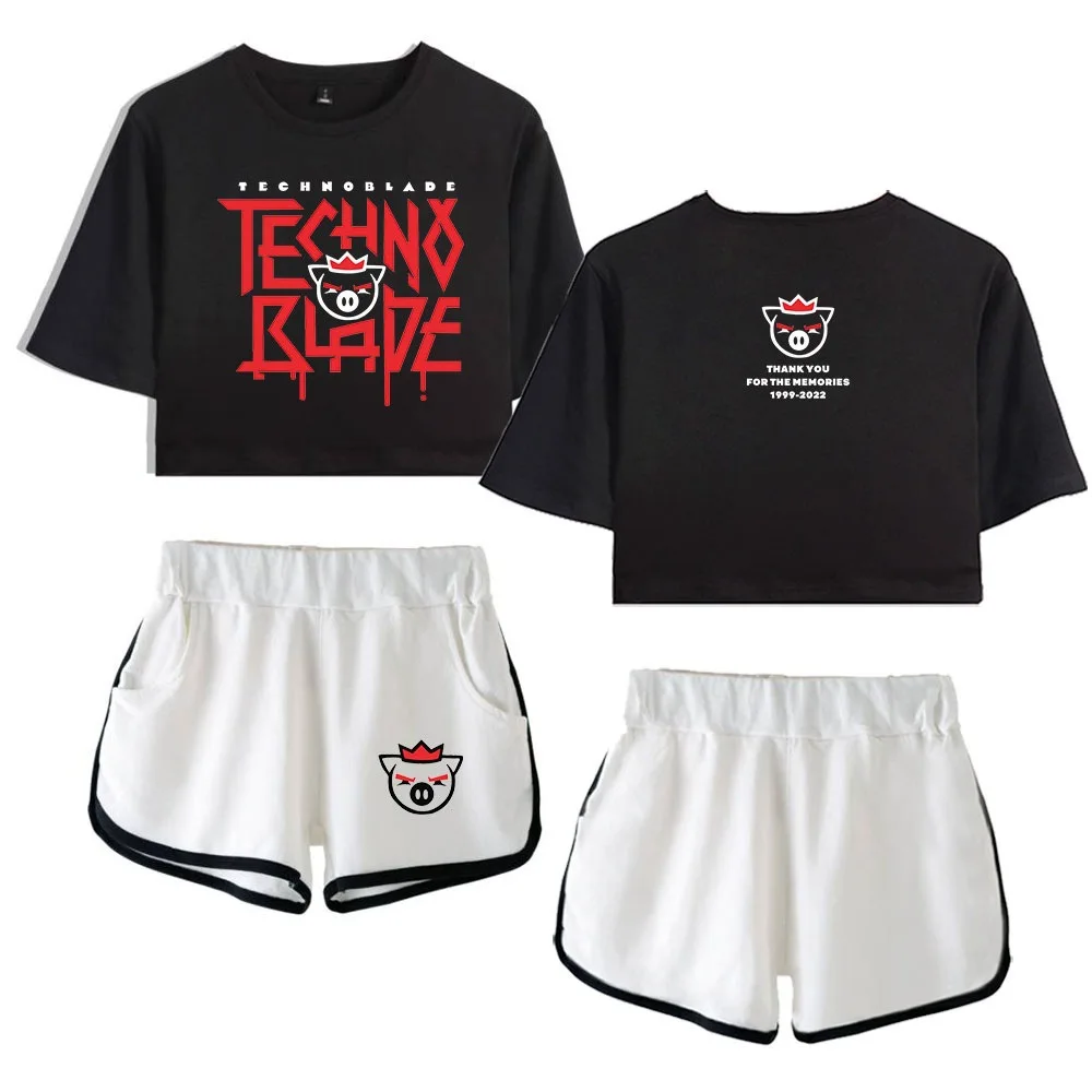 RIP Technoblade Miss You GOOD GAME Merch Ladies Tracksuit Two Piece Set Women Crop Top and Shorts Casual Sportswear